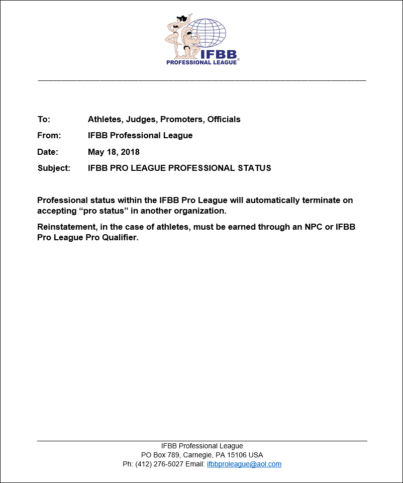 IFBB Pro нарушили обещание, выпустив уведомление атлетам - Бодибилдинг форум AnabolicShops