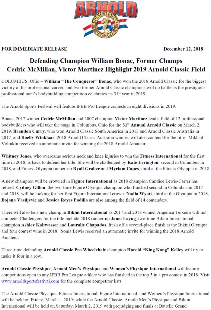 Названа причина неприглашения атлетов категории 212 lb на Arnold Classic USA 2019 - Бодибилдинг форум AnabolicShops