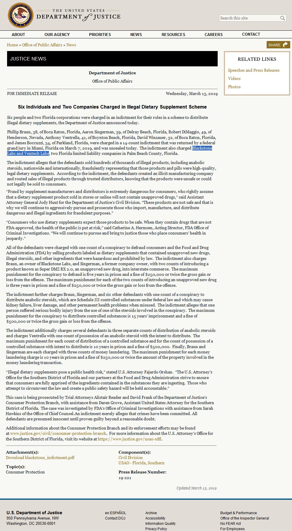 Уголовное дело за продажу стероидов открыто на крупнейших производителей спортпита Blackstone Labs - Бодибилдинг форум AnabolicShops