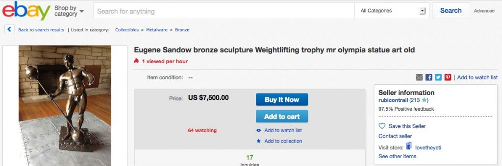 Анонимный Мистер Олимпия продает на Ebay выиграную статуэтку Сандова - Бодибилдинг форум AnabolicShops